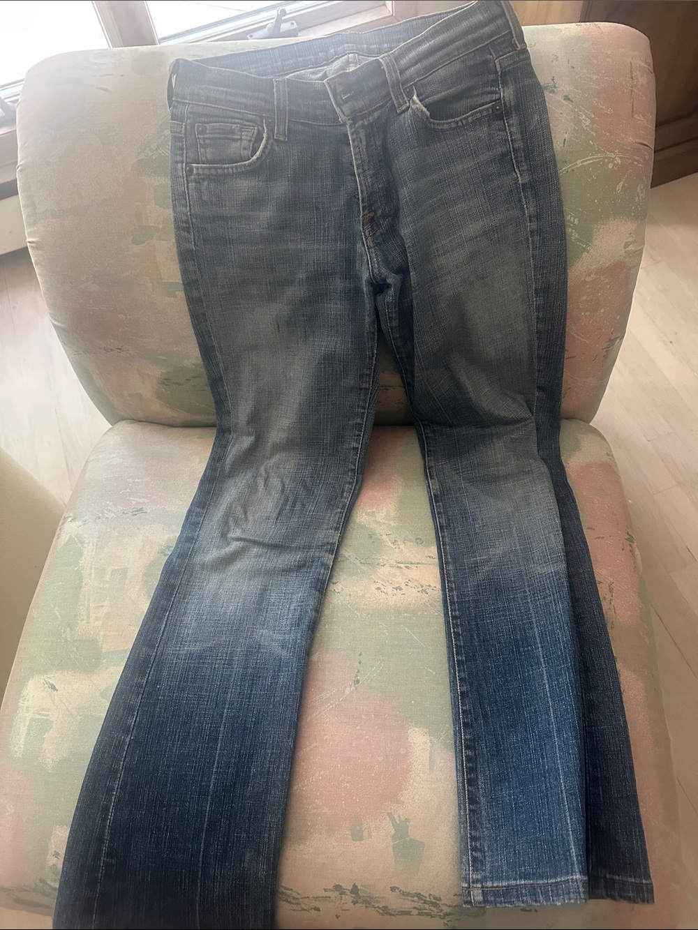 7 For All Mankind Two-Tone Blue Flare Jeans